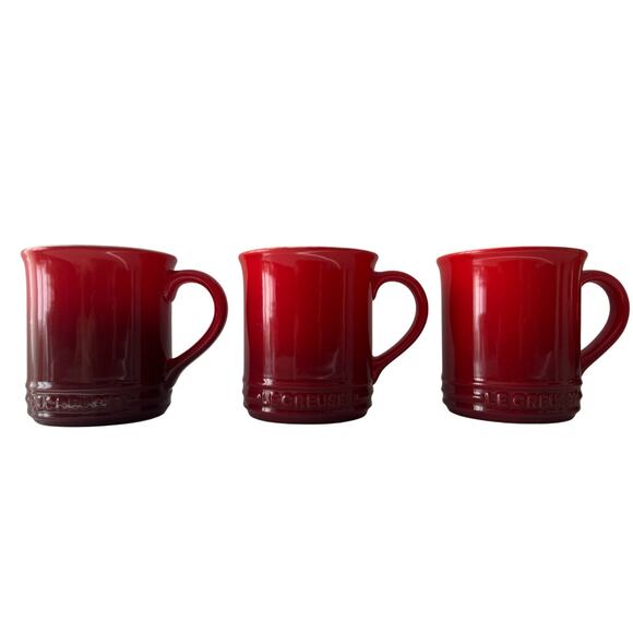 Set of 3 Le Creuset Cherry Red Cerise Coffee/Tea Cup Stoneware Mug - Picture 1 of 5